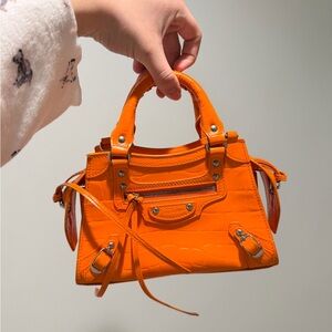 Balenciaga Neo Classic City Mini Orange Croc-Embossed Handbag